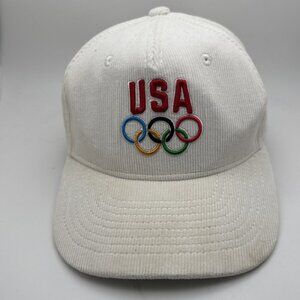 Vintage USA AMERICA OLYMPICS HAT WHITE CORDUROY HAT RARE Adustable